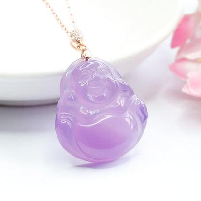 Mythstone Laughing Buddha Purple Jade Happiness Necklace Pendant