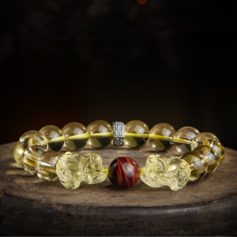 Mythstone Natural Citrine Double PiXiu Tiger Eye Prosperity Protection Bracelet