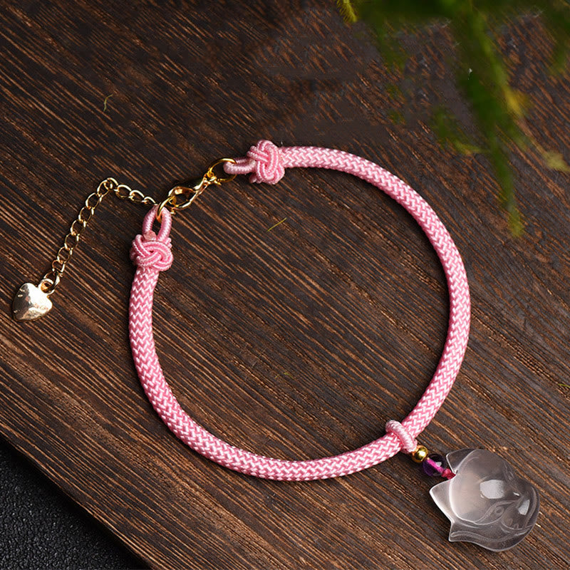 Mythstone Lucky Pink Crystal Fox Love String Bracelet