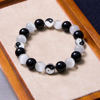 Mythstone Black Obsidian Cat's Eye Yin Yang Purification Strength Bracelet