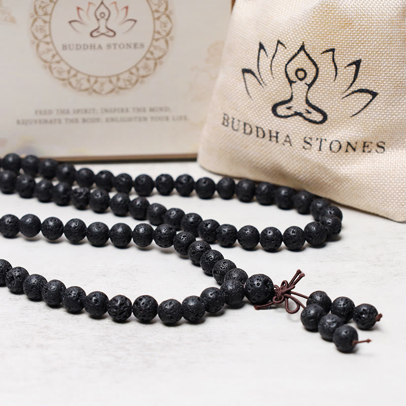 Mythstone 108 Natural Lava Rock Beads Prayer Mala Bracelet Necklace