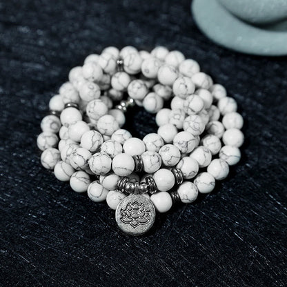 Mythstone White Turquoise Lotus Mala Healing Bracelet