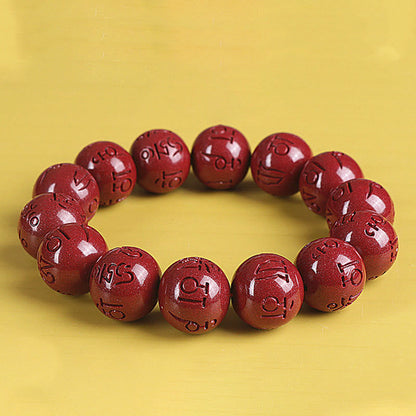 Mythstone Natural Double PiXiu Cinnabar Om Mani Padme Hum Wealth Luck Bead Bracelet