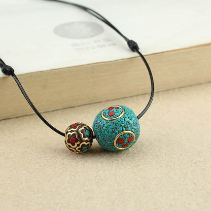 Mythstone Tibetan Turquoise Double Bead Protection Strength Necklace Pendant