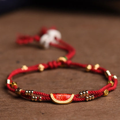 Mythstone Handmade Cinnabar Dumplings Design Luck Braided Red Rope Bracelet