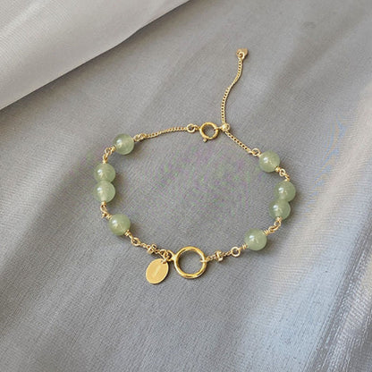 Mythstone 14k Gold Plated Hetian Jade Beaded Prosperity Chain Bracelet