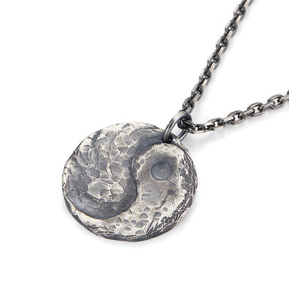 Mythstone 990 Sterling Silver Yin Yang Hammer Texture Harmony Necklace Pendant