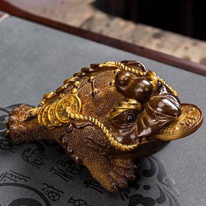 Mythstone Color Changing FengShui Wealth Lucky Frog Copper Coin Tea Pet Resin Figurine Decoration