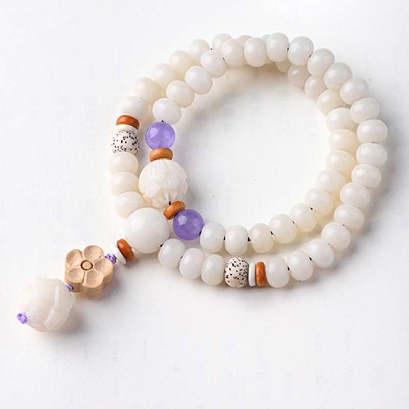 Mythstone Tibetan White Jade Bodhi Lotus Blessing Bracelet