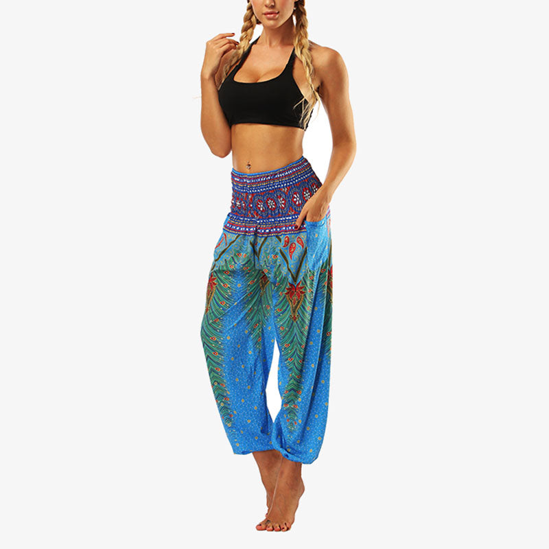 Mythstone Hippie Pants Baggy Boho High Waist Lounge Trousers with Pockets Women's Yoga Pants