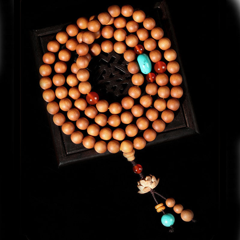 Mythstone Tibetan Sandalwood Lotus Enlightenment Charm Mala Bracelet