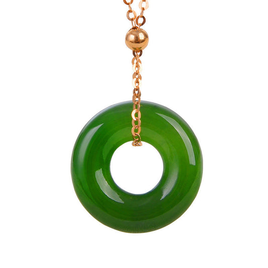 Mythstone Round Cyan Jade Healing 14K Gold Necklace Pendant