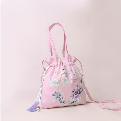 Mythstone Suzhou Embroidery Lotus Deer Epiphyllum Peony Rabbit Cotton Linen Tote Crossbody Bag Shoulder Bag Handbag