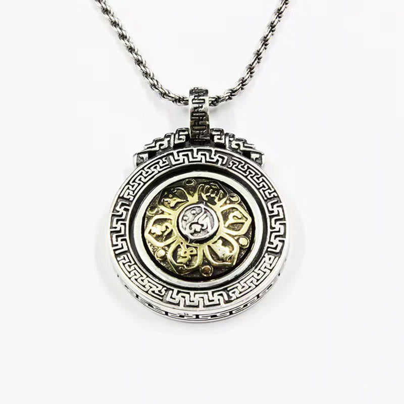 Mythstone Tibetan Om Mani Padme Hum Double Dorje Vajra Rotatable Purity Peace Necklace Pendant