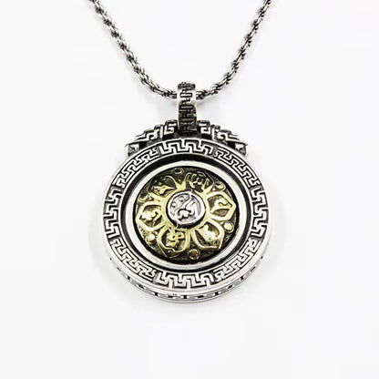 Mythstone Tibetan Om Mani Padme Hum Double Dorje Vajra Rotatable Purity Peace Necklace Pendant