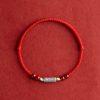 Mythstone 925 Sterling Silver Koi Fish Cinnabar Bead Wealth Handcrafted Braided Bracelet Anklet