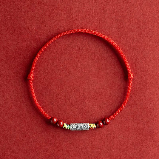 Mythstone 925 Sterling Silver Koi Fish Cinnabar Bead Wealth Handcrafted Braided Bracelet Anklet