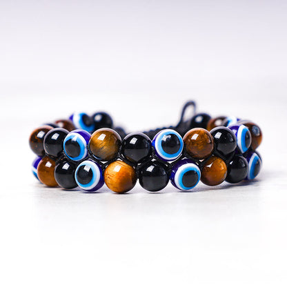 MythStone Evil Eye Hematite Tiger Eye Protection Beaded Bracelet