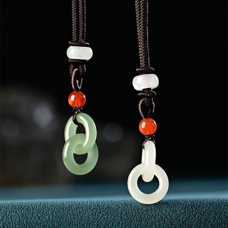 Mythstone Natural Hetian Cyan Jade White Jade Double Peace Buckle Success Necklace Pendant