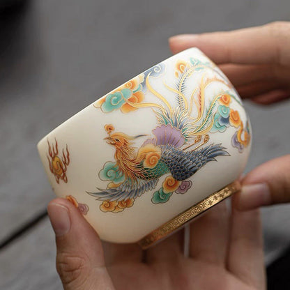 Mythstone Dragon Phoenix Auspicious Clouds Ceramic Teacup Kung Fu Tea Cup