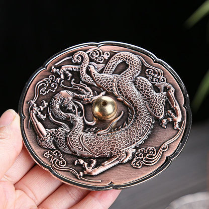 Mythstone Round Auspicious Dragon Protection Copper Alloy Stick Incense Burner Decoration