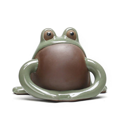 Mythstone FengShui Wealth Lucky Cute Frog Ceramic Tea Pet Figurine Decoration