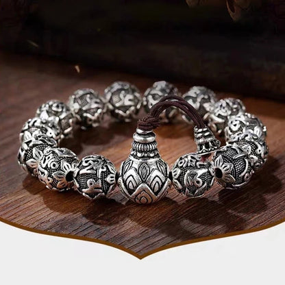 Mythstone Tibetan Om Mani Padme Hum Carved Alloy Beads Amulet Bracelet