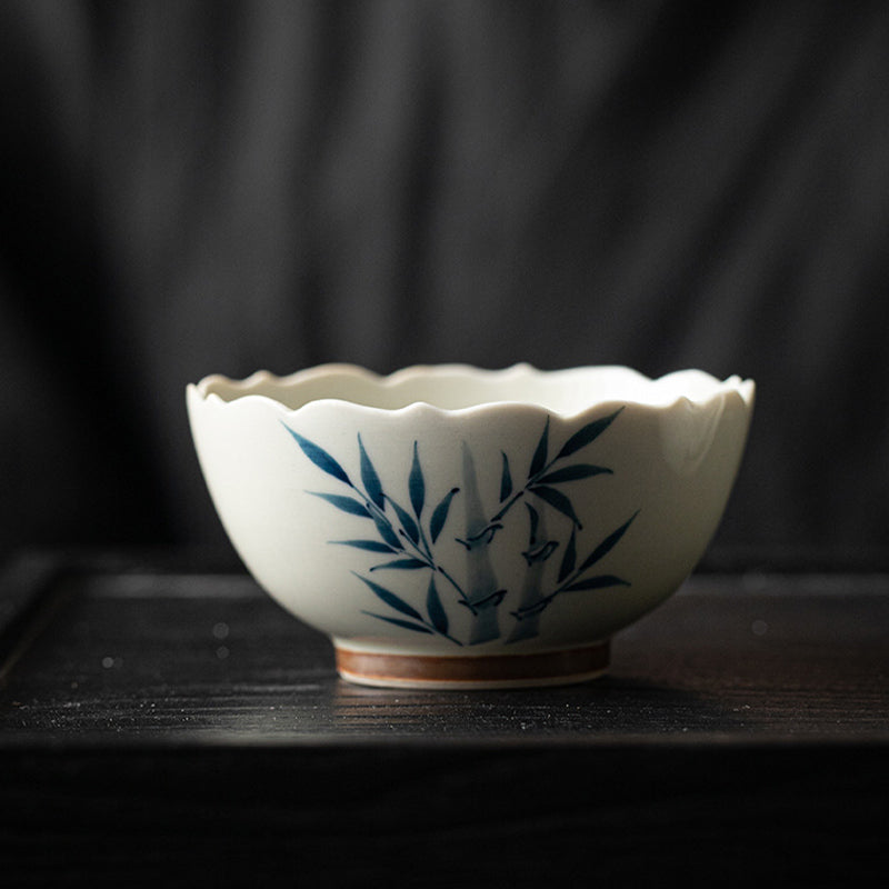 Mythstone Small Blue Bamboo Leaves Ceramic Teacup Kung Fu Tea Cup Bowl