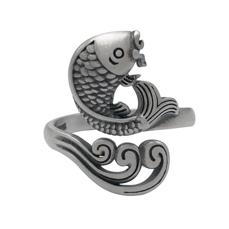 Mythstone 925 Sterling Silver Koi Fish Water Ripple Luck Wealth Ring