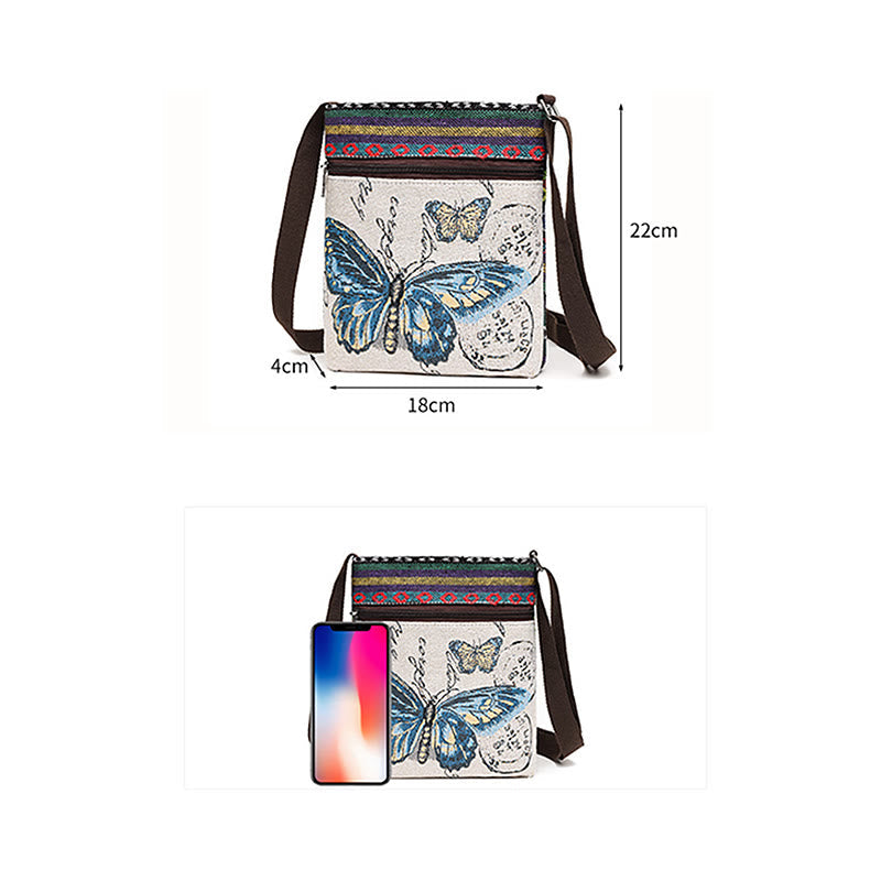 Mythstone Elephant Butterfly Embroidered Canvas Tote Bag Shoulder Bag Crossbody Bag