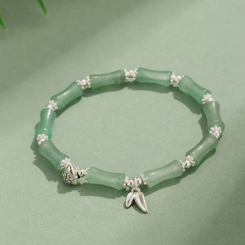 Mythstone Peridot White Jade Strawberry Quartz Green Aventurine Bamboo Fu Character Luck Bracelet