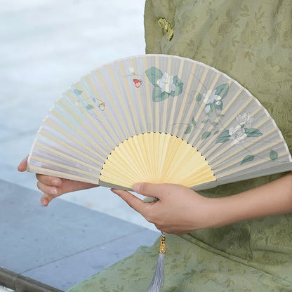 Mythstone Jasmine Flowers Handheld Bamboo Folding Fan