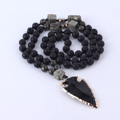 Mythstone Natural Lava Rock Yoga Meditation Necklace Arrow Pendant