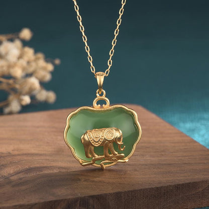 Mythstone Natural Jade Elephant Healing Necklace Pendant