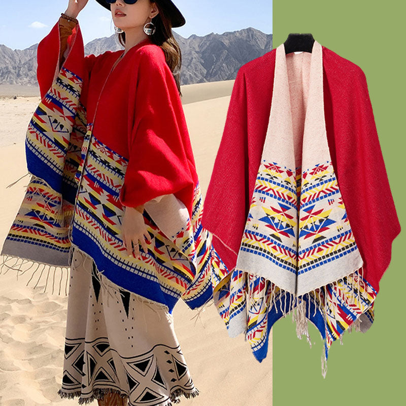 Mythstone Tibetan Shawl Colorful Geometry Winter Cozy Travel Scarf Wrap