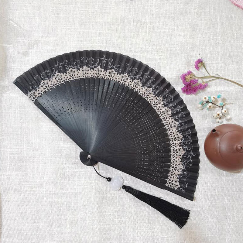 Mythstone Simple Hollow Engraved Handheld Bamboo Folding Fan