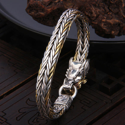 Mythstone 925 Sterling Silver Year Of The Dragon Auspicious Dragon Protection Metal Braided Design Bracelet