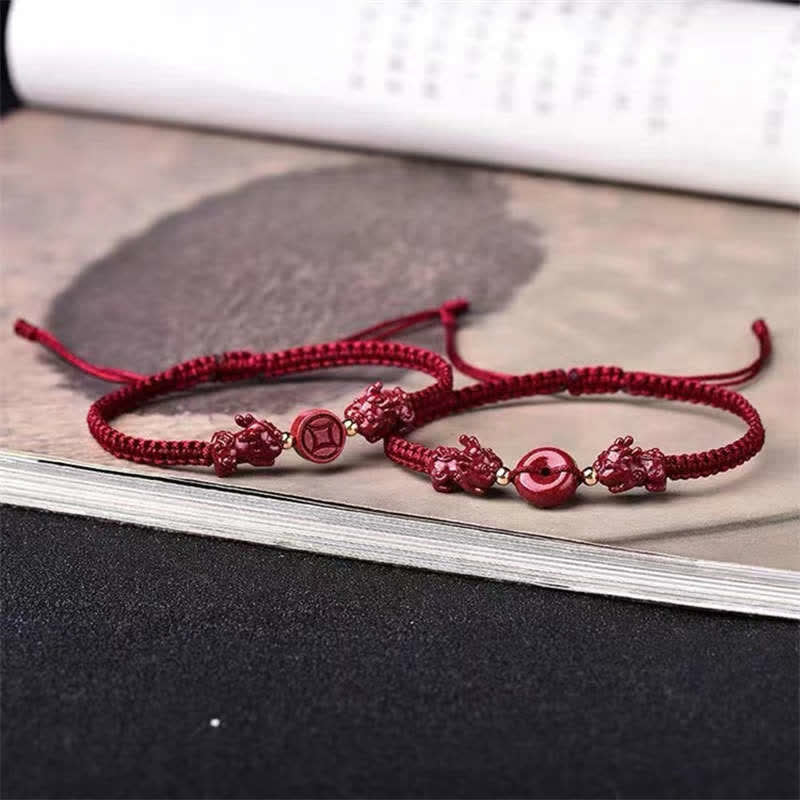 Mythstone Cinnabar PiXiu Blessing Copper Coin Peace Buckle Red String Bracelet