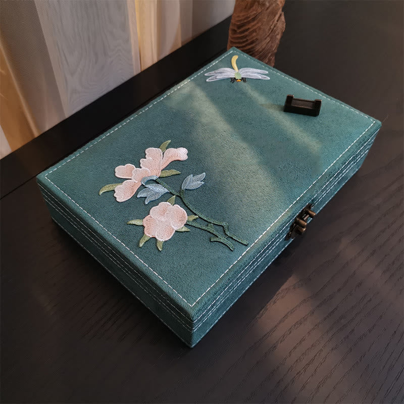 Mythstone Flowers Dragonfly Jewelry Box Organizer Single Layer Jewelry Storage Box Flannel Box