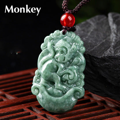 Colgante de jade natural Mythstone con el signo del zodíaco chino de la prosperidad de 12 caracteres