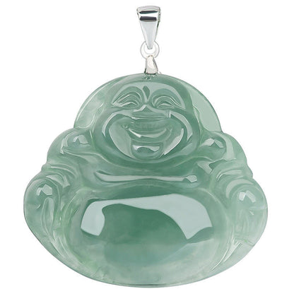 Mythstone 925 Sterling Silver Laughing Buddha Jade Protection Calm Necklace Chain Pendant