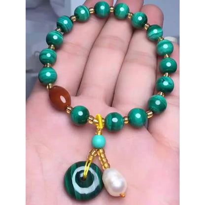 Mytthstone Natural Malachite Red Agate Bead Protection Charm Bracelet