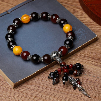 Mythstone Natural Tiger Eye Red Agate Dragon Vein Agate Stone Vajra Dorje Power Healing Bracelet Car Decoration