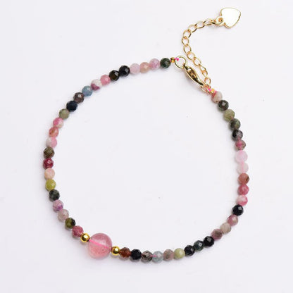 Pulsera de amor positivo con cuentas de cuarzo fresa y turmalina colorida natural Mythstone 