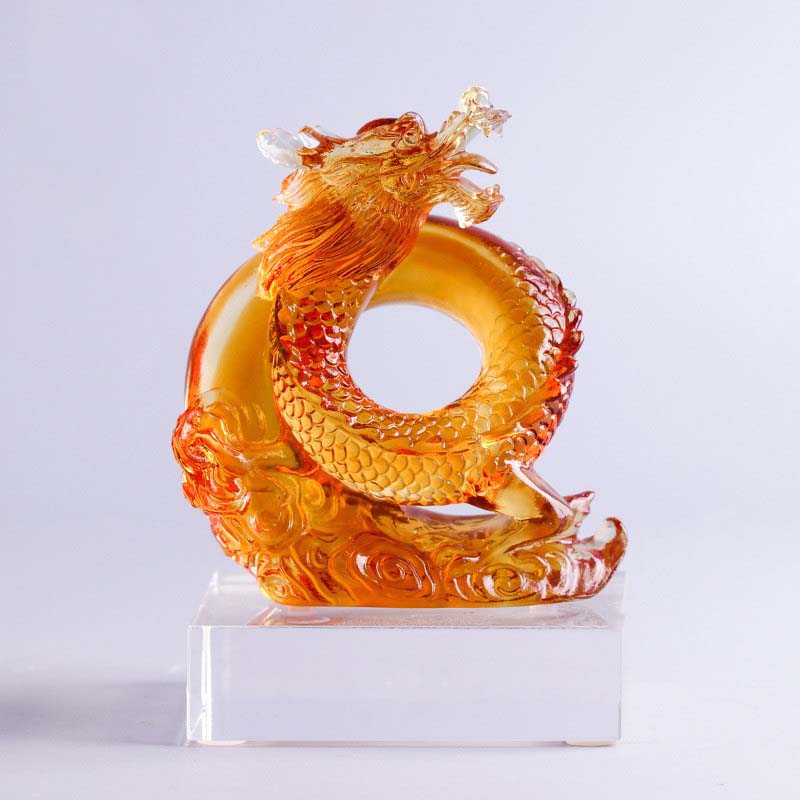 Mythstone Year of the Dragon Handmade Chinese Zodiac Yellow Dragon Liuli Crystal Art Piece Protection Home Office Decoration