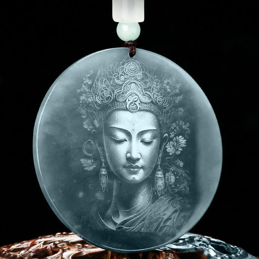 Mythstone Kwan Yin Avalokitesvara Jade Abundance String Necklace Pendant