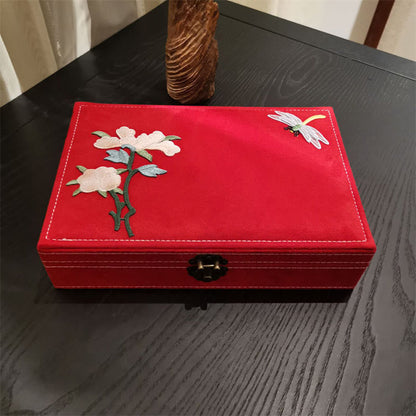 Mythstone Flowers Dragonfly Jewelry Box Organizer Single Layer Jewelry Storage Box Flannel Box