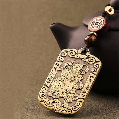 Mythstone God of Wealth Zhao Gongming Copper Protection Necklace Pendant Key Chain