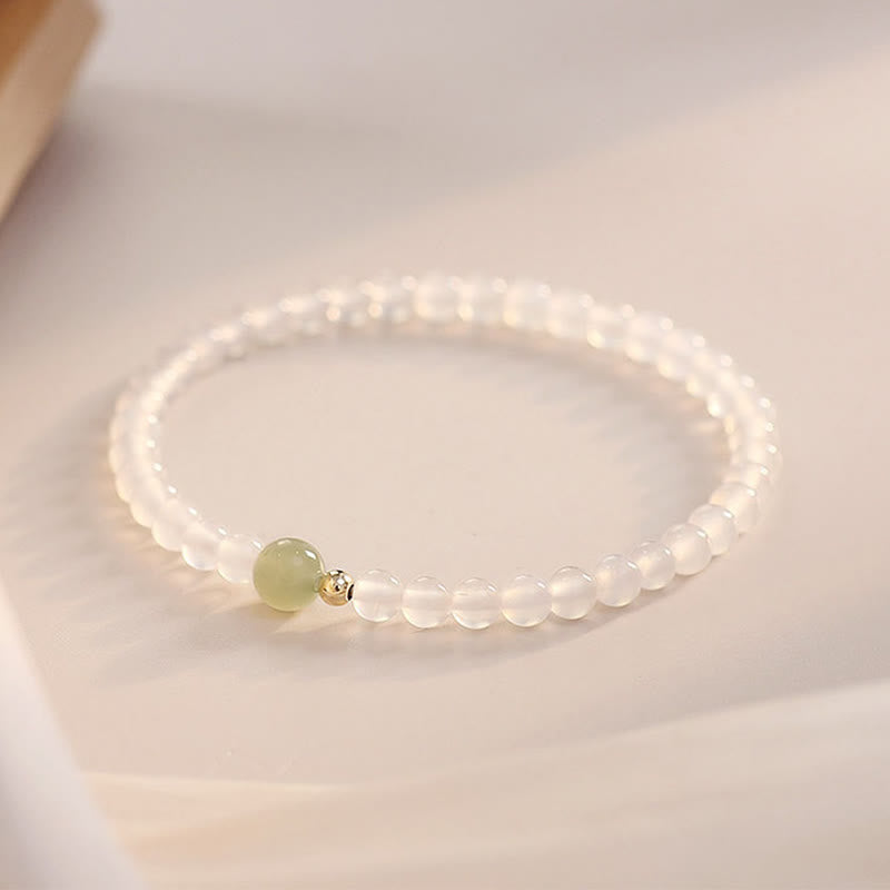 Mythstone Natural White Agate Jade Luck Protection Bracelet