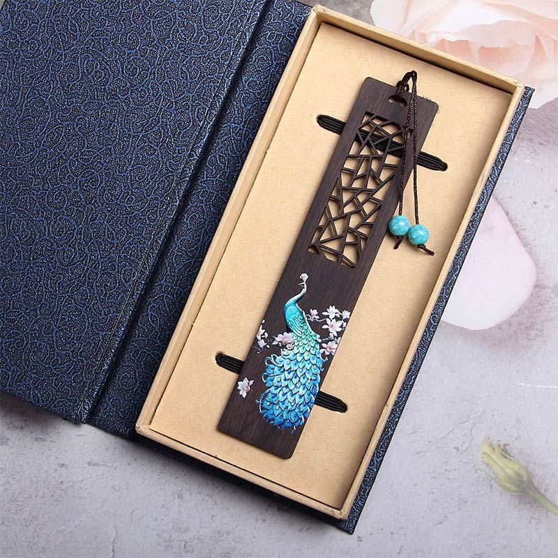 Mythstone Blue Peacock Ebony Wood Bookmarks With Gift Box